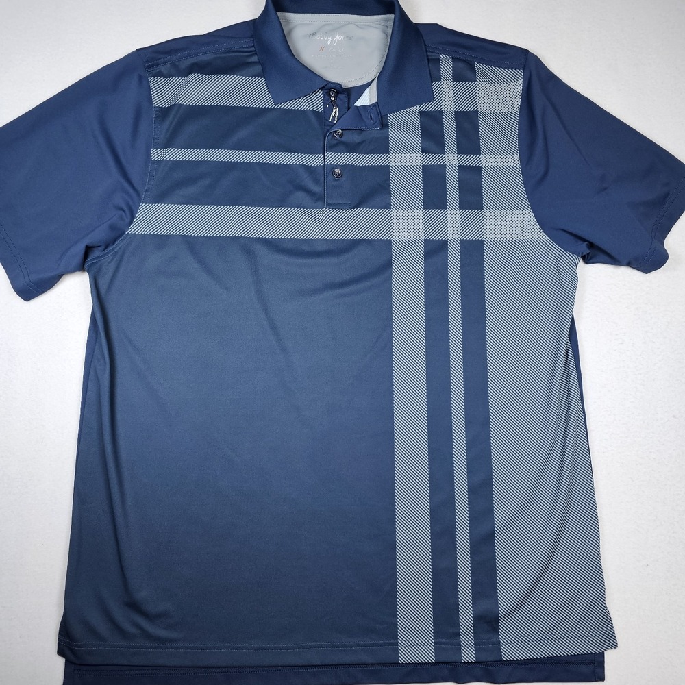 Bobby Jones X-H20 Polo Shirt Mens XL Blue Gray Semi-Plaid Short Sleeve Golf‎
